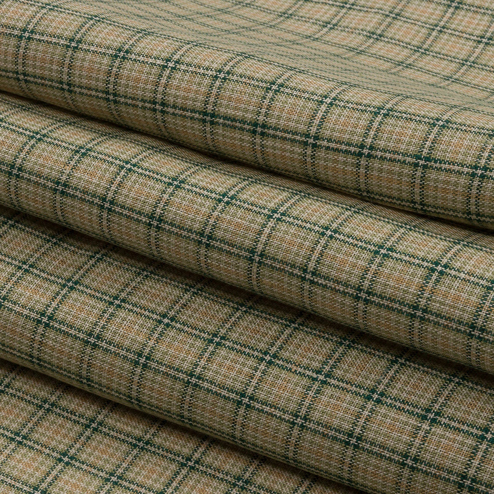 Green and Beige Checked Lightweight Linen Woven