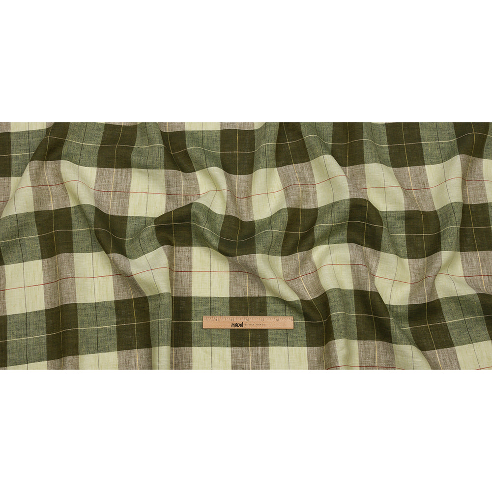 Olive and Lime Big Checks Lightweight Linen Woven