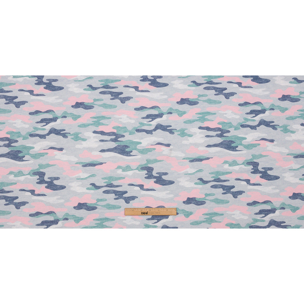 Gray, Green and Pink Camouflage Recycled Polyester Interlock Knit