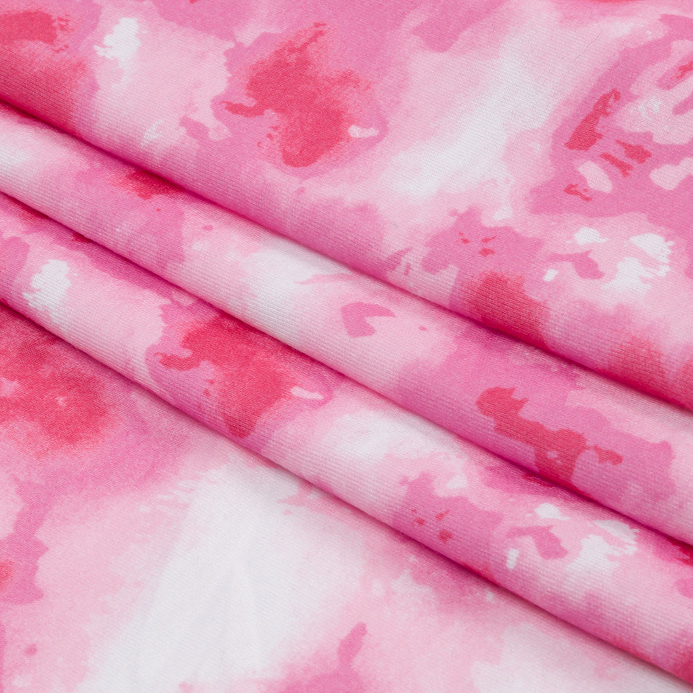 Red, Pink and White Tie Dye Recycled Polyester Interlock Knit