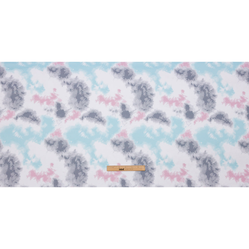 Pink, Gray and Blue Tie Dye Recycled Polyester Interlock Knit