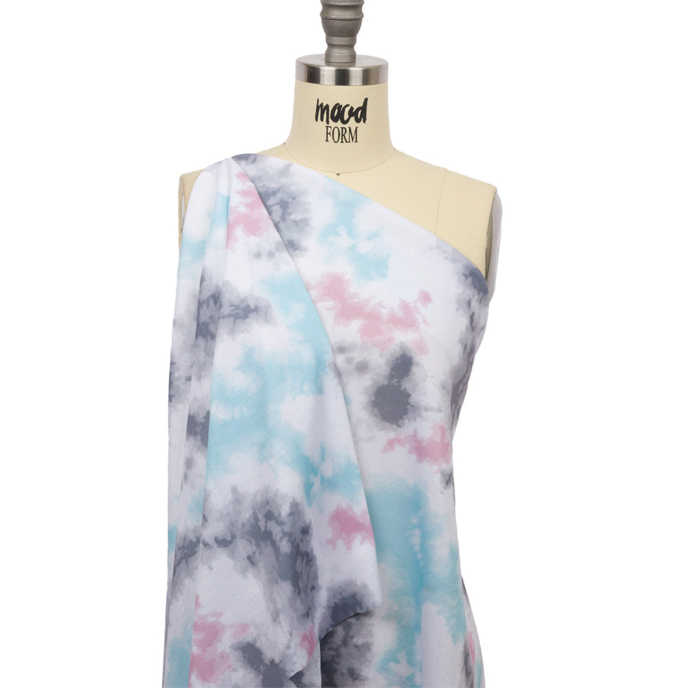 Pink, Gray and Blue Tie Dye Recycled Polyester Interlock Knit