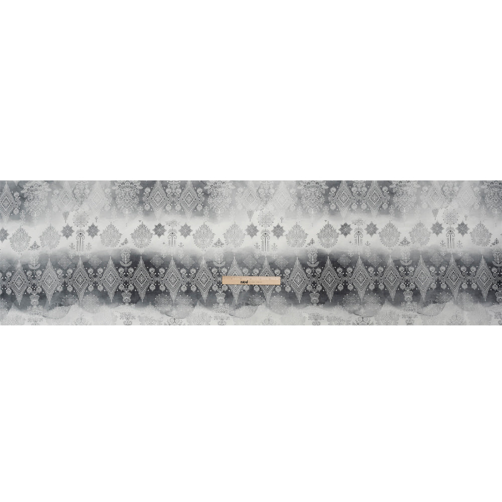 Black, Gray and White Diamonds and Flowers Lightweight Linen Woven