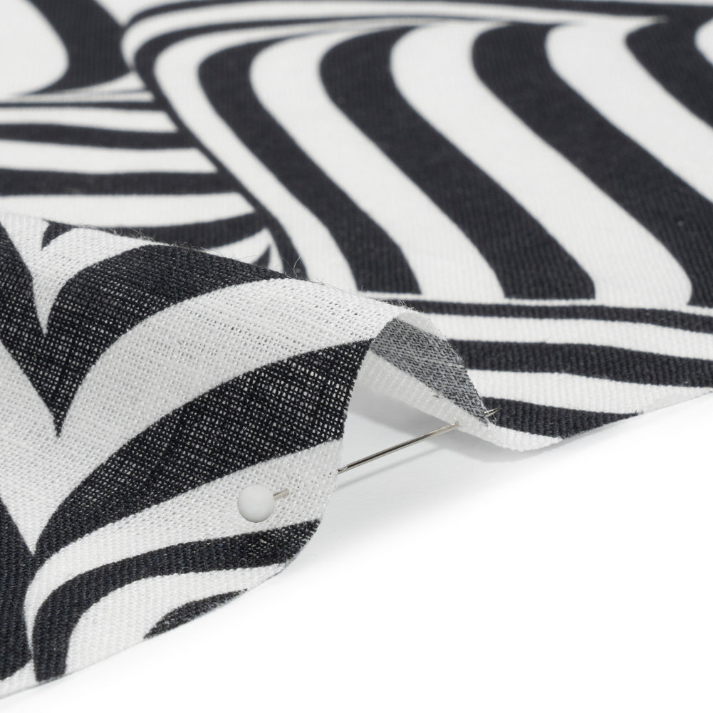 Black and White Swirling Stripes Lightweight Linen Woven