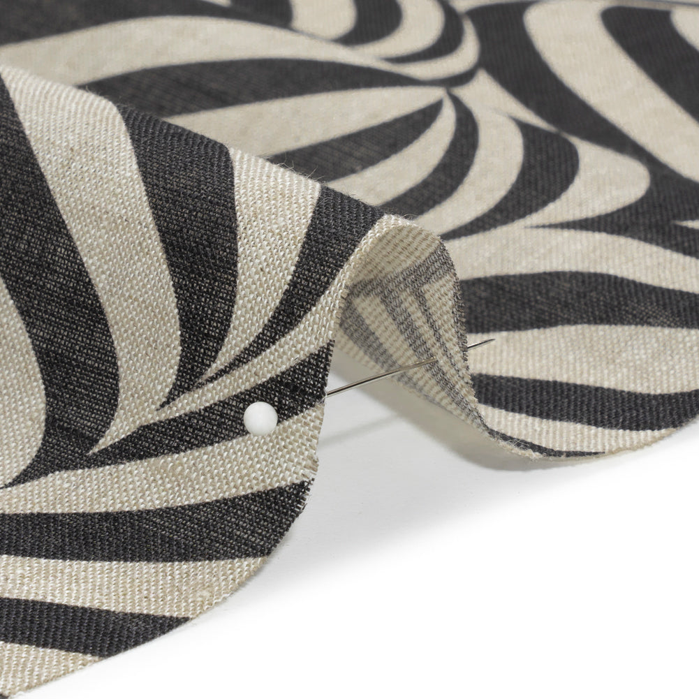 Black and Beige Swirling Stripes Lightweight Linen Woven