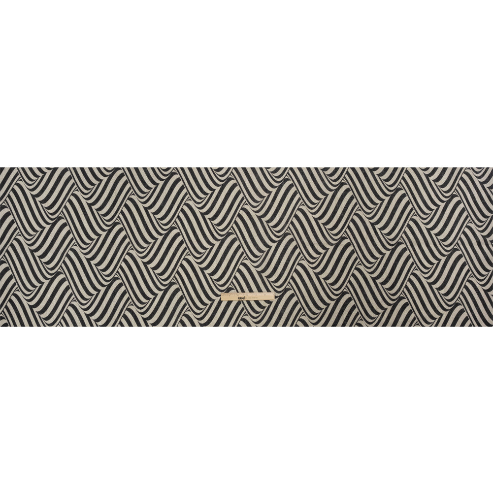 Black and Beige Swirling Stripes Lightweight Linen Woven