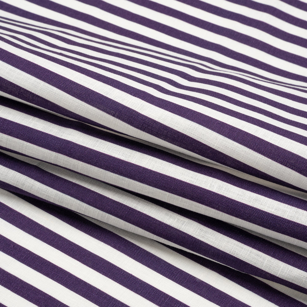 Medium Weight Linen Woven - Eggplant Stripes - Lydia Collection