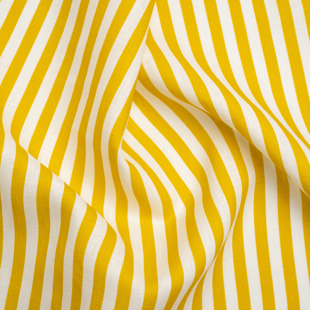 Medium Weight Linen Woven - Citrus Yellow Stripes - Lydia Collection