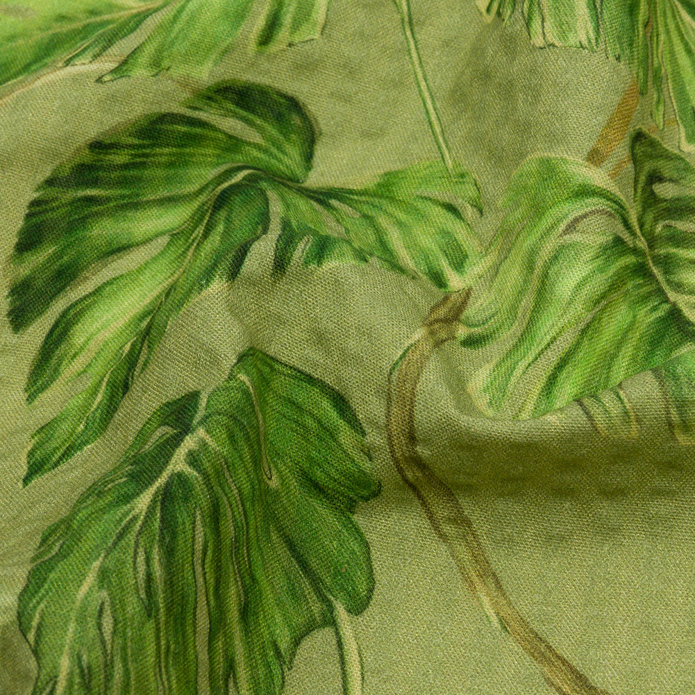 Cotton and Viscose Striped Seersucker Print - Green Leaves - Mood Exclusive Tropic Royale