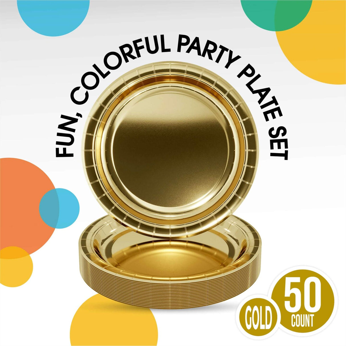 50 Count Reflective Gold Paper Plates Elegant Disposable Tableware for Parties 7"