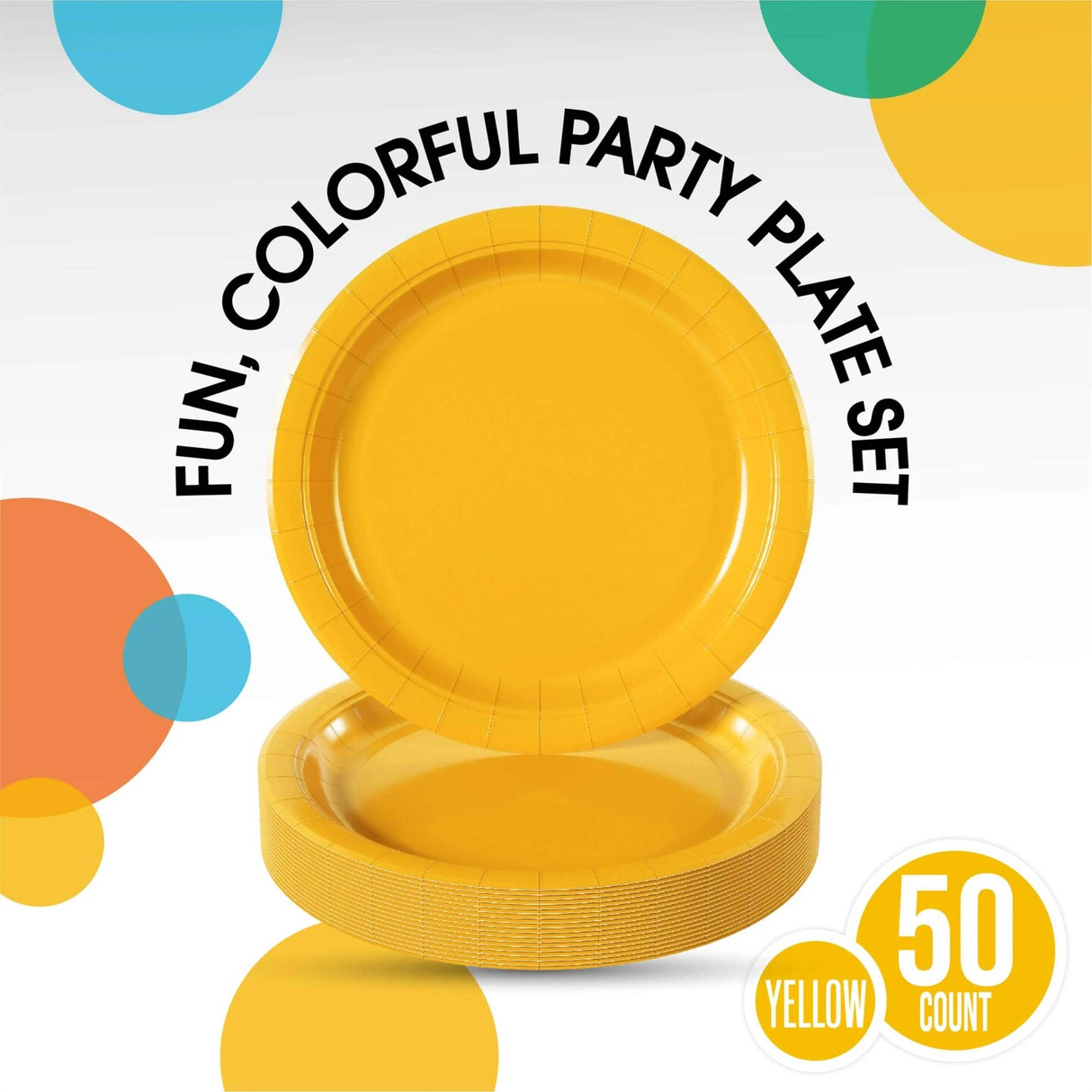 50 Count Yellow Paper Plates Disposable Round Party Supplies Durable 7 Inch
