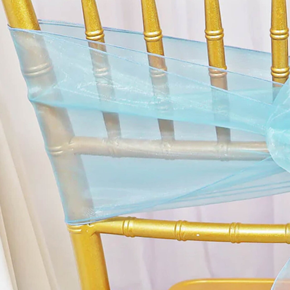 10 Pieces Baby Blue Organza Chair Sashes 8"x108" Sheer Elegant Chair Decor for Weddings & Events