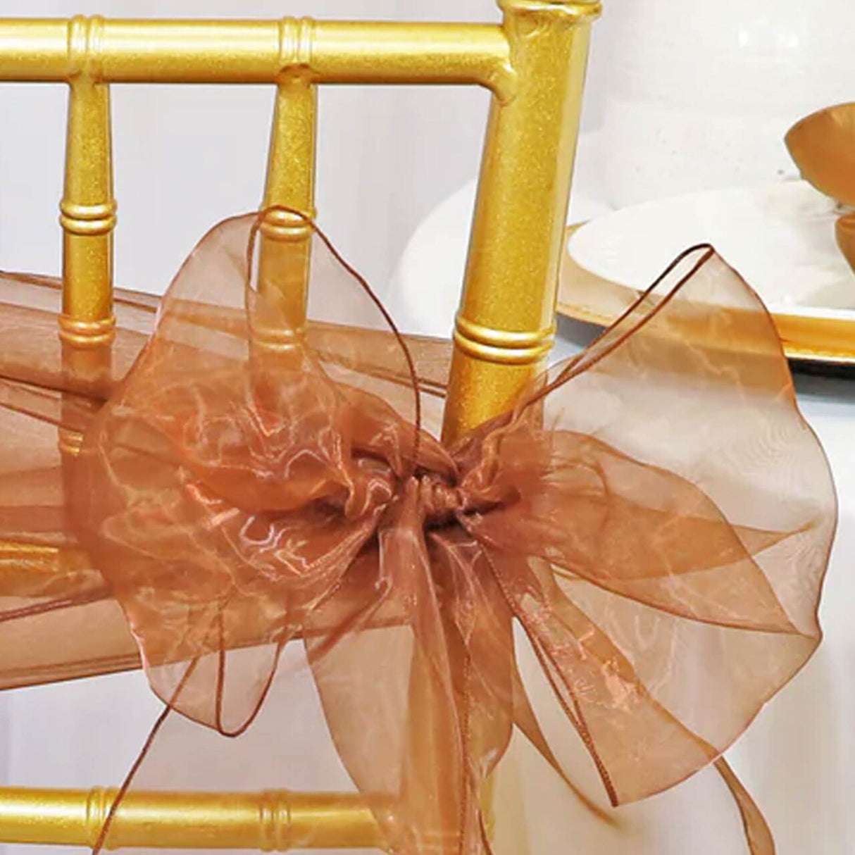 10 Pieces Copper Organza Chair Sashes 8"x108" Sheer Chair Decor for Weddings, Events & Receptions
