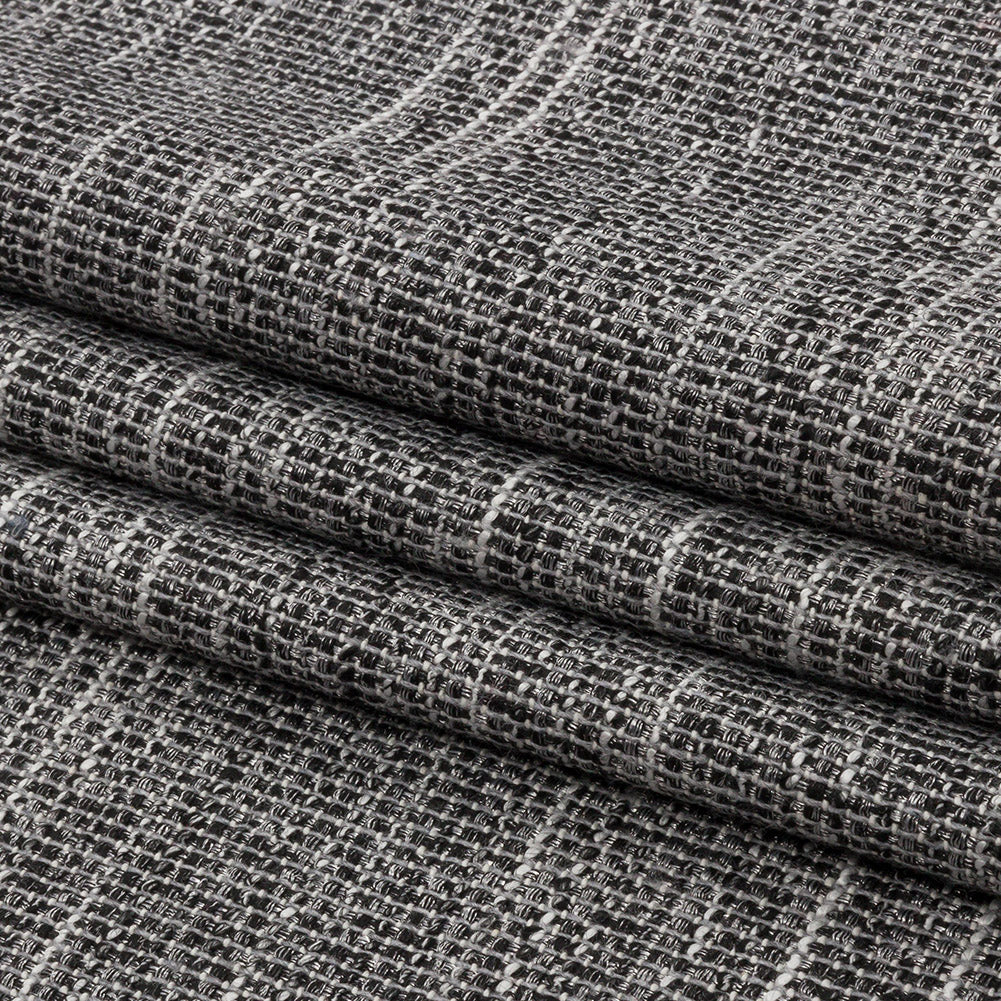 Black, White and Silver Metallic Polyester Tweed