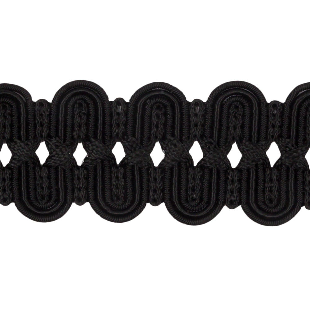 Famous NYC Designer Black Arches and Crosses Gimp Braided Trim - 1.375"