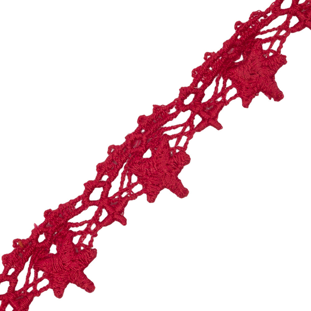 Famous NYC Designer Red Stars and Scallops Venise Lace Trim - 0.75"