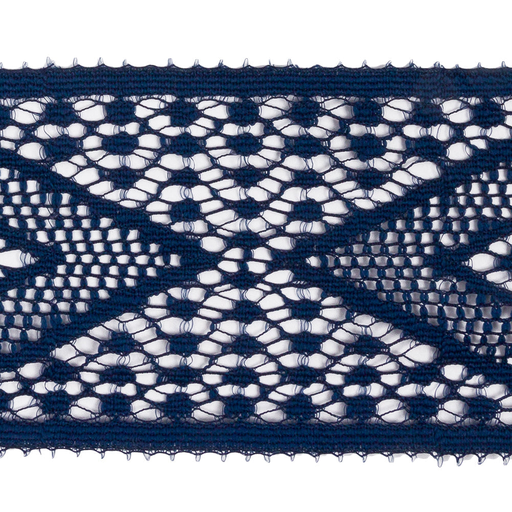 Famous NYC Designer Navy Diamonds Lace Trim - 2.125"