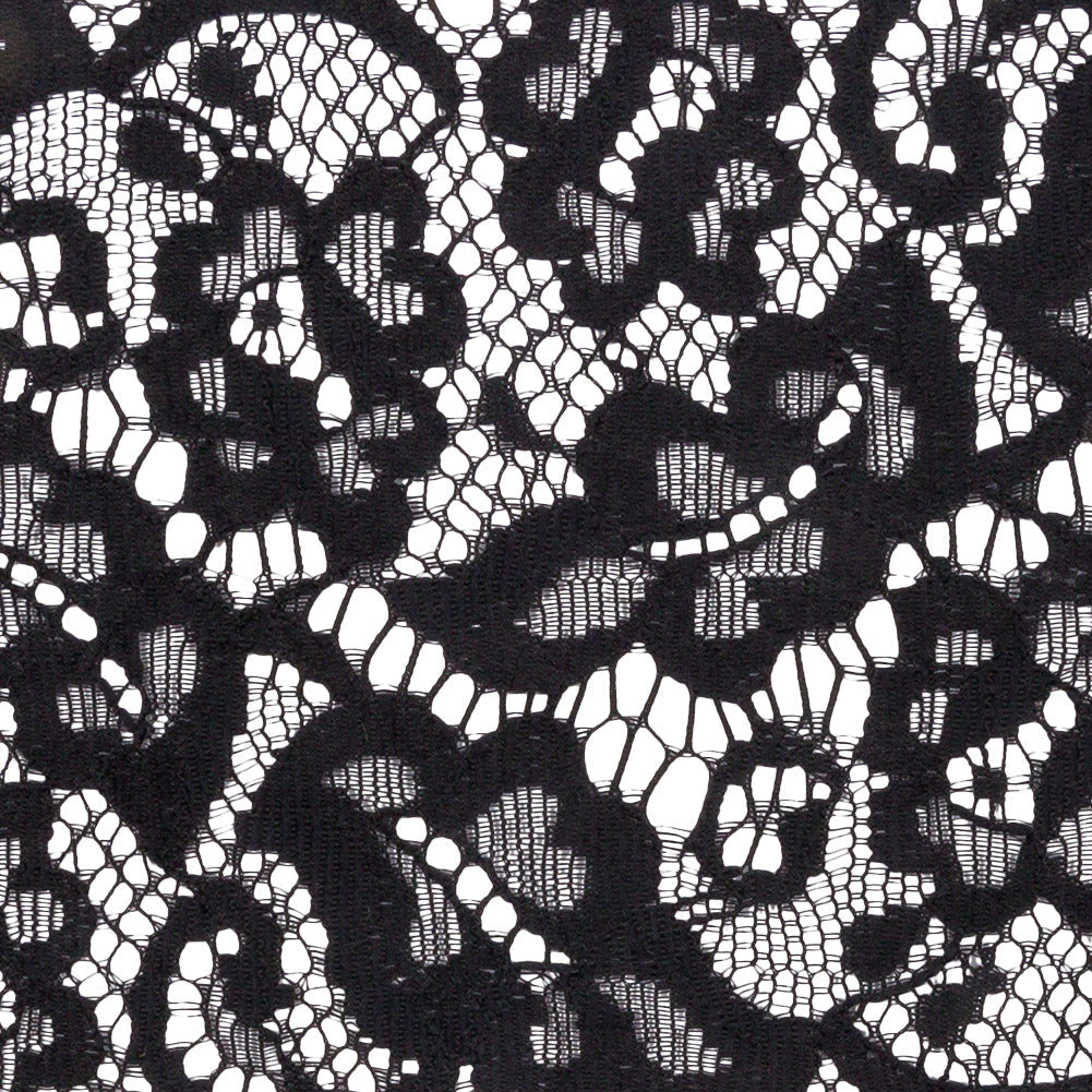 Black Floral Scrolls Lace Trim with Eyelash Fringe Edges - 3.5"