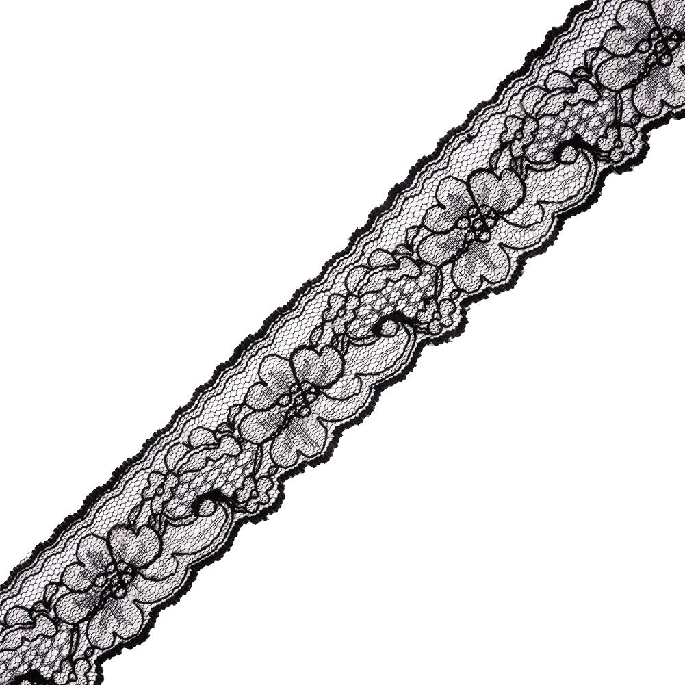 Black and White Floral Re-Embroidered Lace Trim - 1.875"