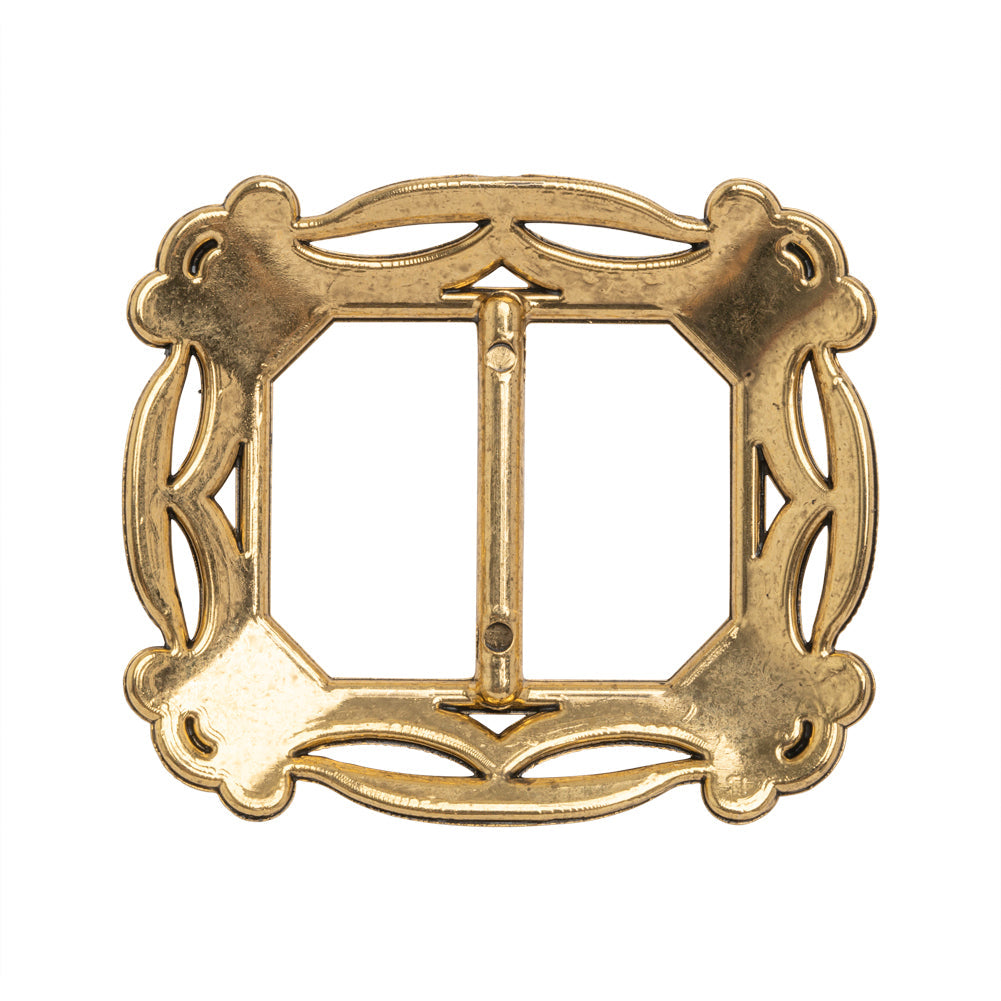 Famous NYC Designer Antique Gold Metallic Filigree Plastic Slider Buckle 2.5" x 2.125"