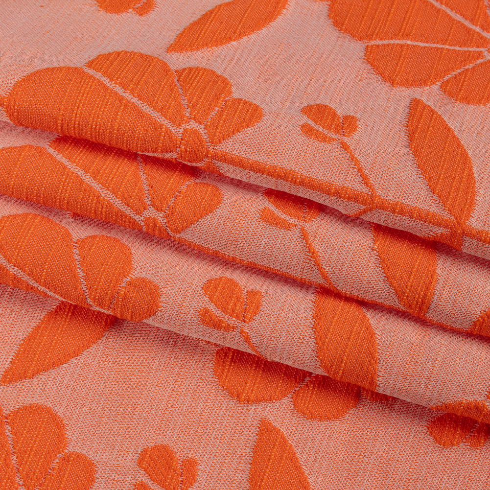 Trina Turk Pale Peach and Orange Retro Floral Rows Slubbed Polyester Jacquard