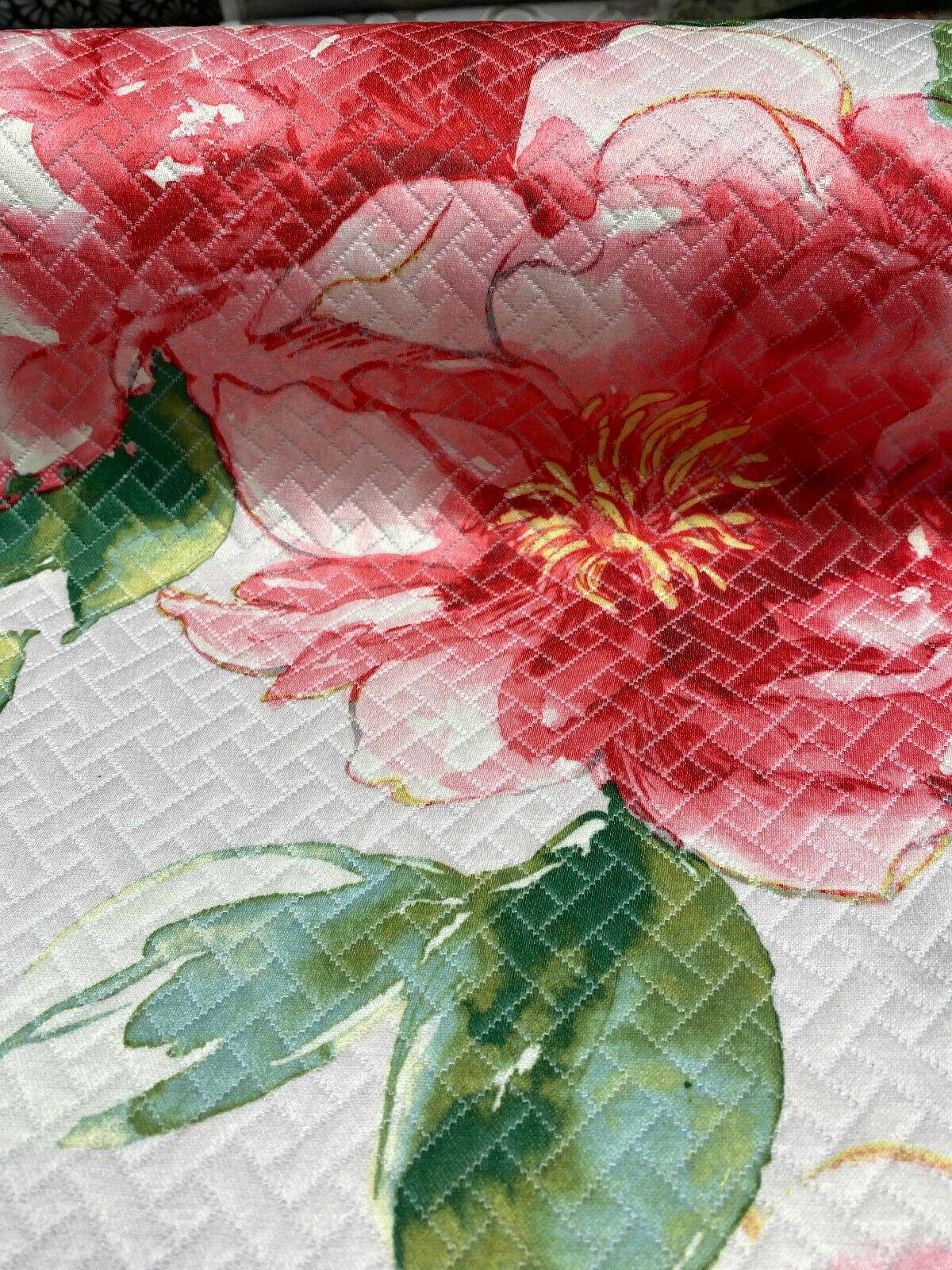 Kelly Ripa Swoon Fiesta Red Green Matelasse Cotton Polyester Fabric - Watercolor Floral, 54" Width (1 Yard)