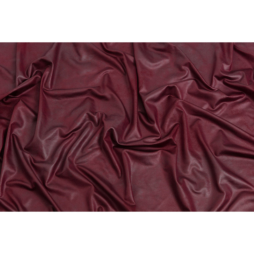 Faux Leather Foil Stretch Polyester Knit - Wine Cloud Textured - Vanessa Collection