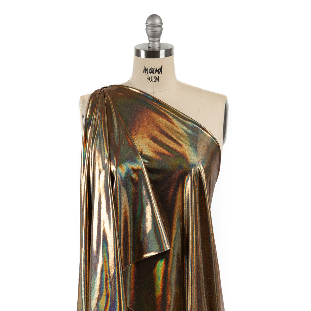 Gold Holographic Foiled Stretch Polyester Jersey