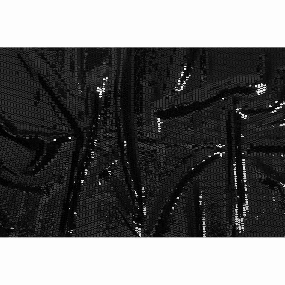 Black and Black Hexagons Foiled Stretch Nylon Knit