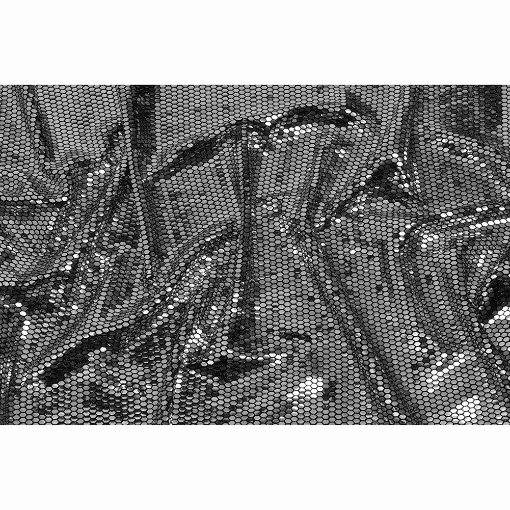 Black and Silver Hexagons Foiled Stretch Nylon Knit