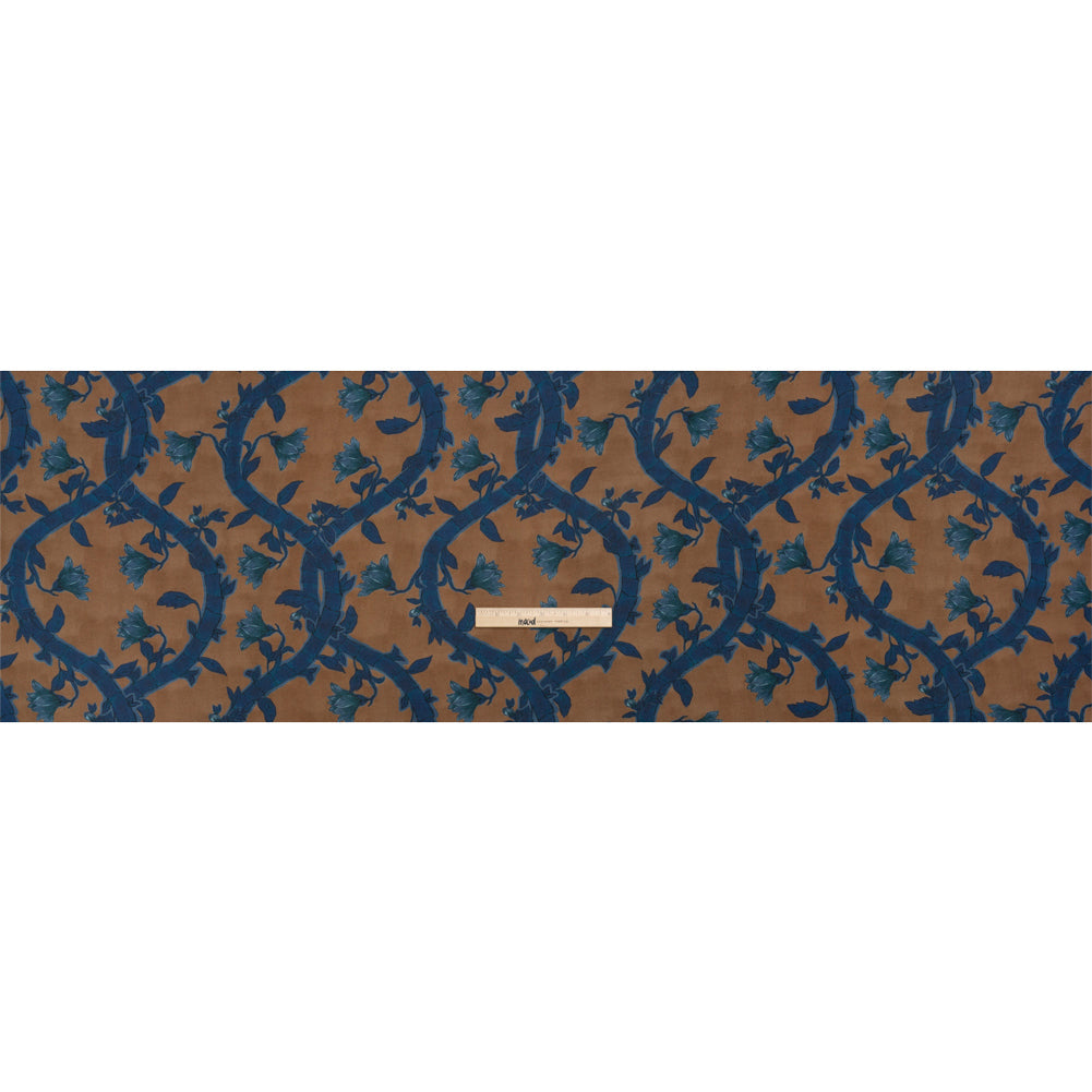 Sustainable Viscose Crepe Print - Blue and Brown Floral Ogee Lattice - Mood Exclusive Intertwined Vines