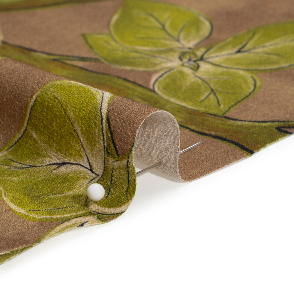 Sustainable Viscose Crepe Print - Brown and Leaf Green Floral - Mood Exclusive Dolomite Daisies