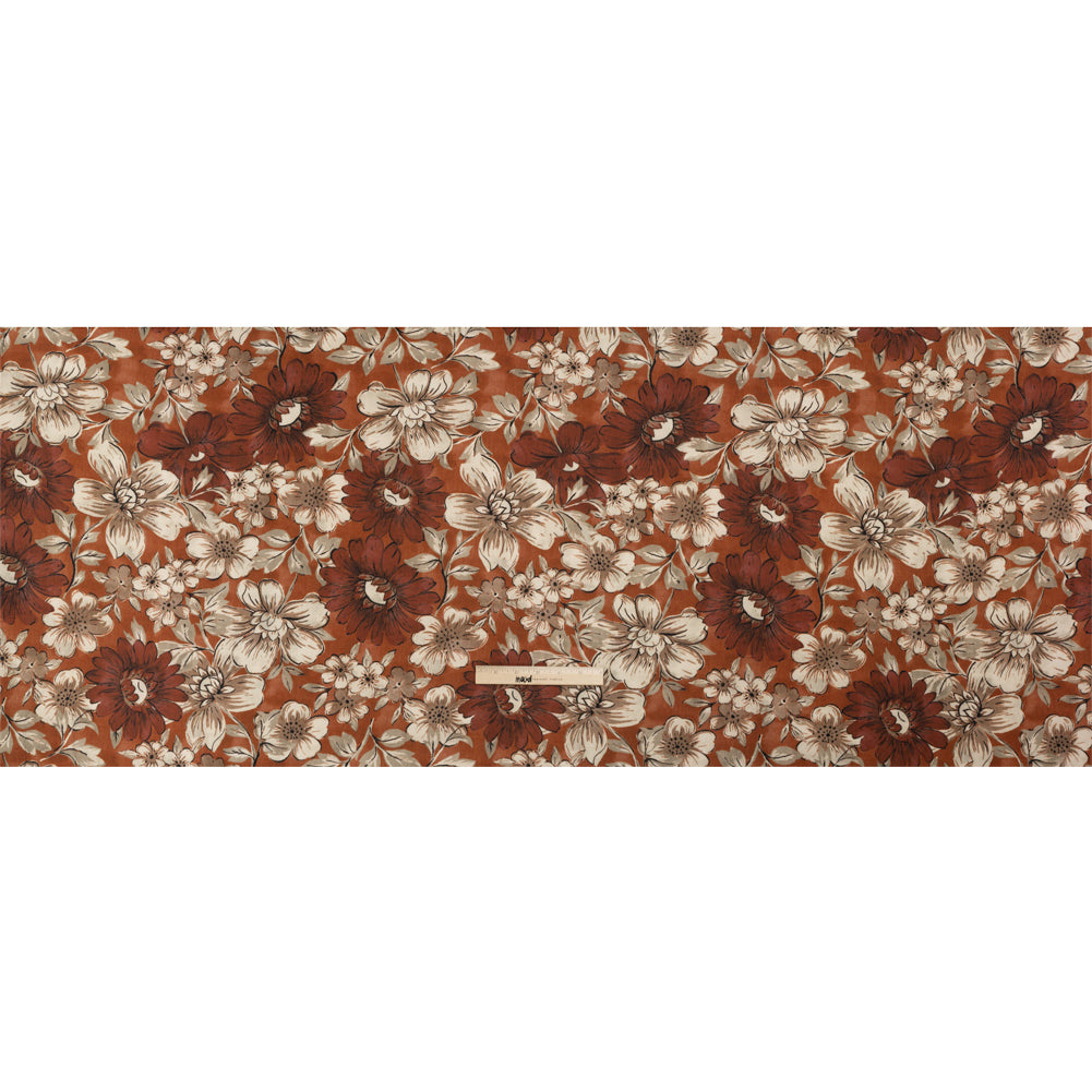 Sustainable Viscose Crepe Print - Rust Orange and White Floral - Mood Exclusive Crowded Fields