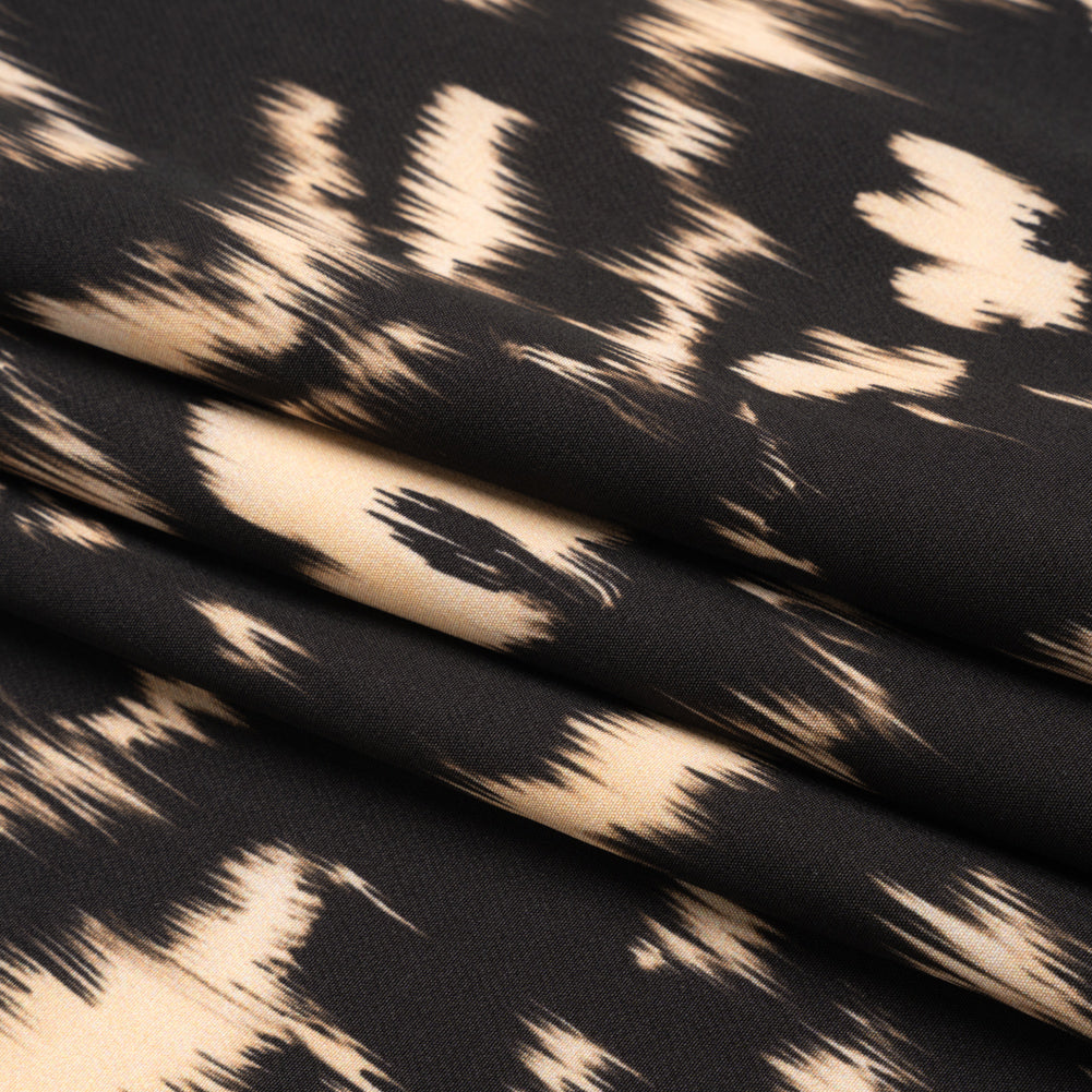 Stretch Polyester Woven Print - Black Floral Ikat - Mood Exclusive Flowers and Felines