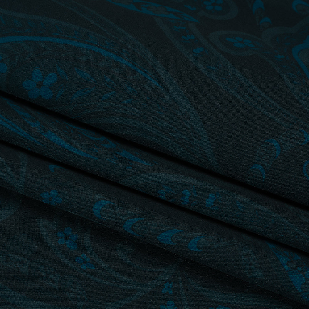 Stretch Polyester Woven Print - Dark Navy Paisley - Mood Exclusive Midnight Flight