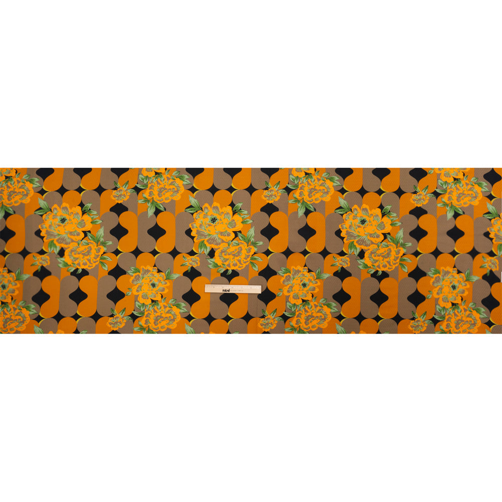 Sustainable Viscose Floral Jacquard Print - Orange, Green and Black Floral and Abstract - Mood Exclusive Hip Hydrangea