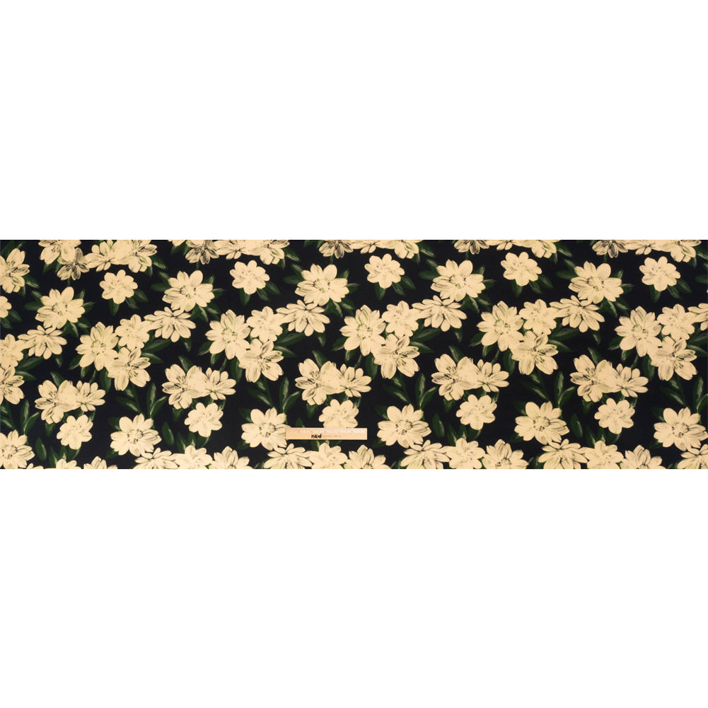 Sustainable Viscose Floral Jacquard Print - Beige and Black Floral - Mood Exclusive Midnight at Giverny