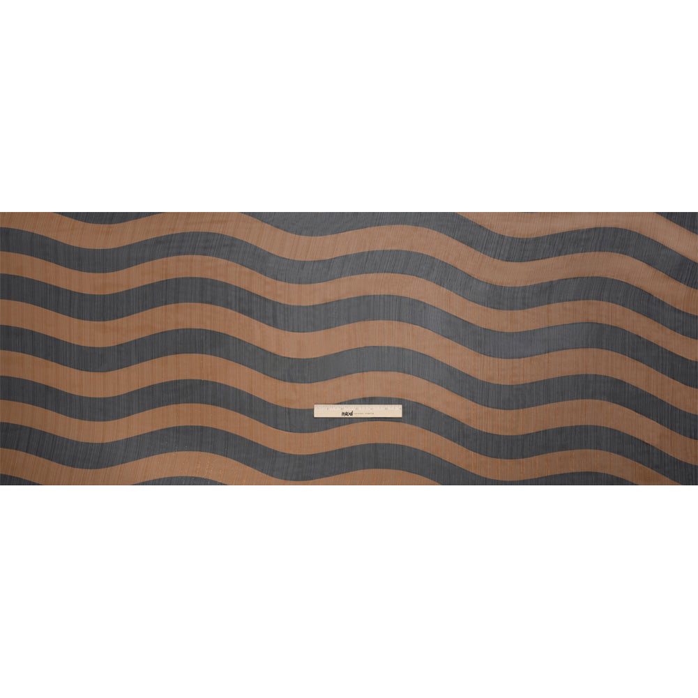 Polyester Chiffon Print with Metallic Pinstripes - Brown and Black Wavy Stripes - Mood Exclusive Delray Daze