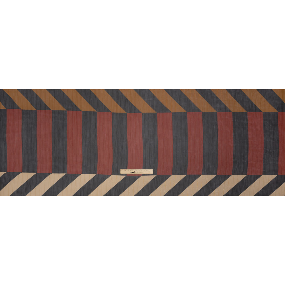 Polyester Chiffon Print with Metallic Pinstripes - Black and Brown Blocky Stripes - Mood Exclusive Shadows and Rays