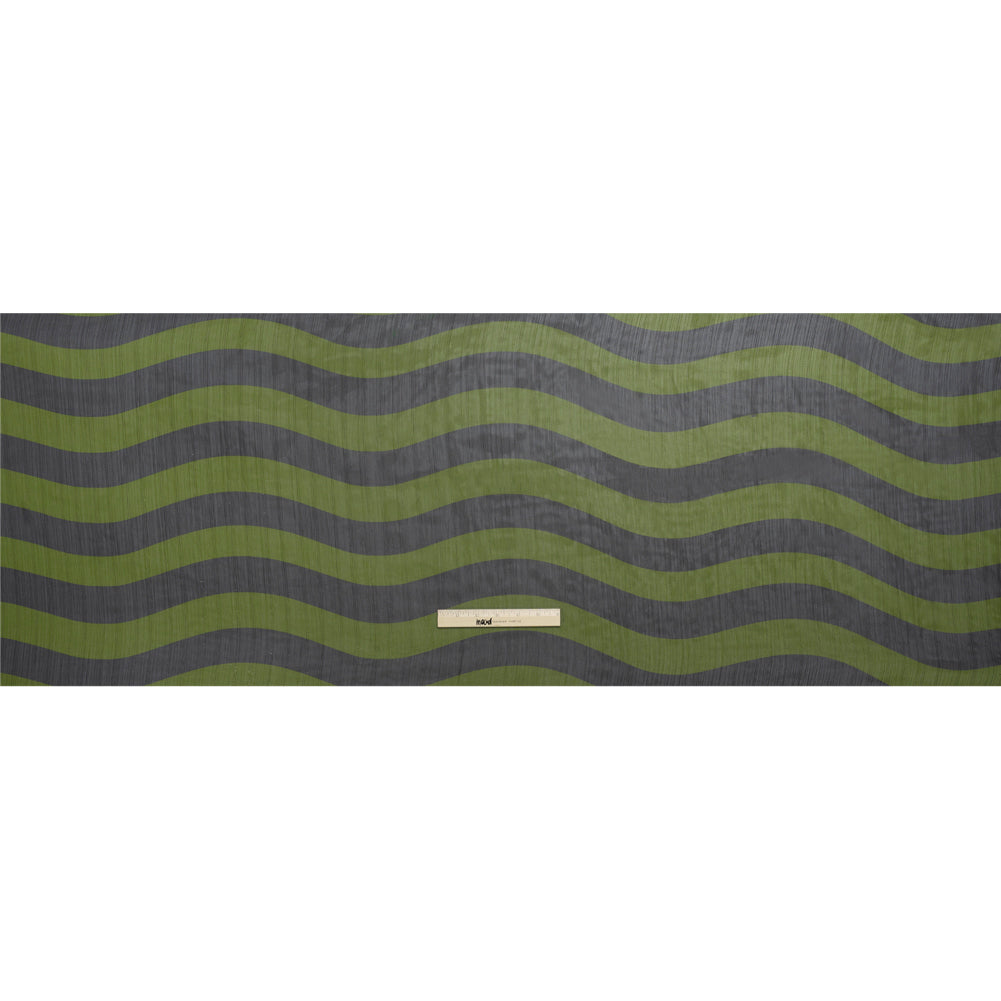 Polyester Chiffon Print with Metallic Pinstripes - Green and Black Wavy Stripes - Mood Exclusive Delray Daze