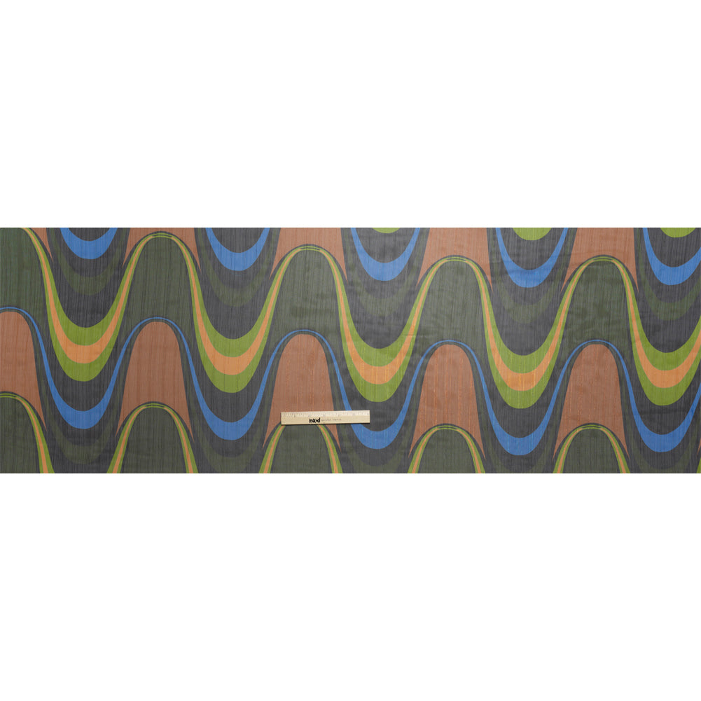 Polyester Chiffon Print with Metallic Pinstripes - Brown, Green and Black Waves - Mood Exclusive Ebb and Flow