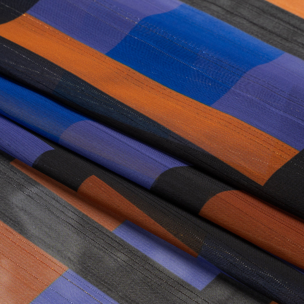 Polyester Chiffon Print with Metallic Pinstripes - Purple, Brown and Black Geometric - Mood Exclusive Through the Window