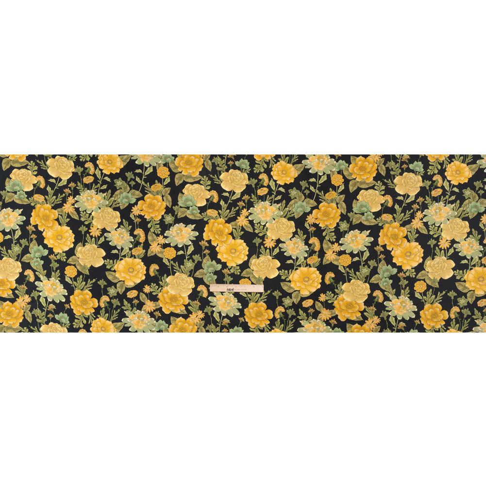 Cotton Poplin Print - Black and Yellow Floral - Mood Exclusive Glorious Gardens