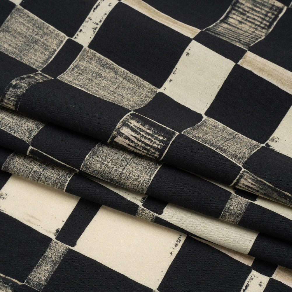 Cotton Poplin - Black and Cream Checks - City Blocked Print - Mood Exclusive Metro Collection