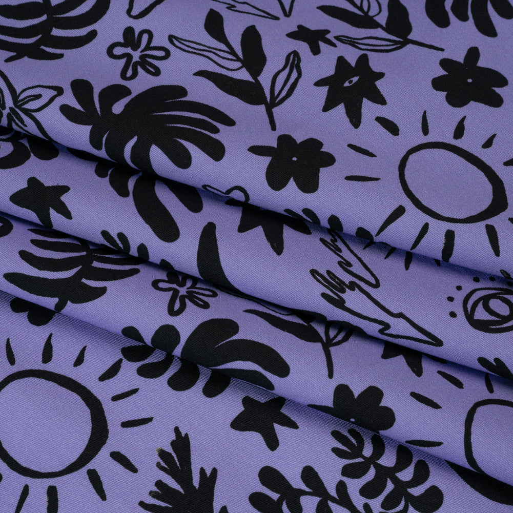 Stretch Cotton Twill Print - Blue and Black Simple Doodles - Mood Exclusive Twin Flame