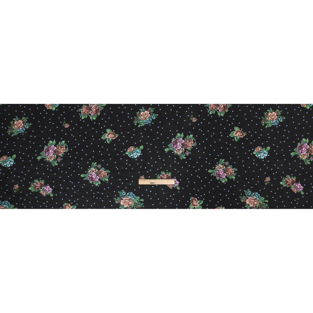 Viscose Crepe Print - Black, Lavender and Rust Red Polka Dots and Florals - Mood Exclusive Bring on Beauty