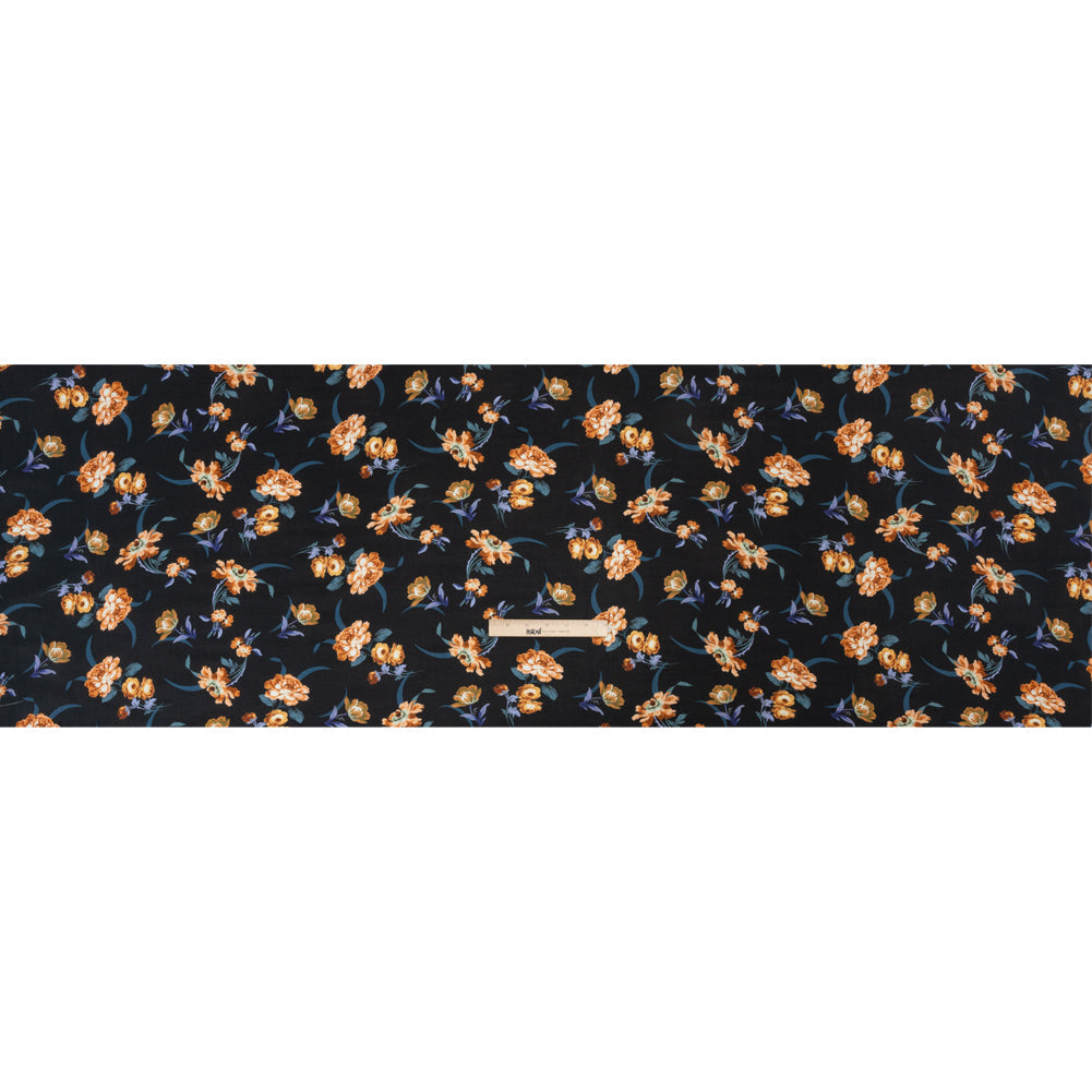 Viscose Crepe Print - Navy and Orange Floral - Mood Exclusive Chivalrous Designs