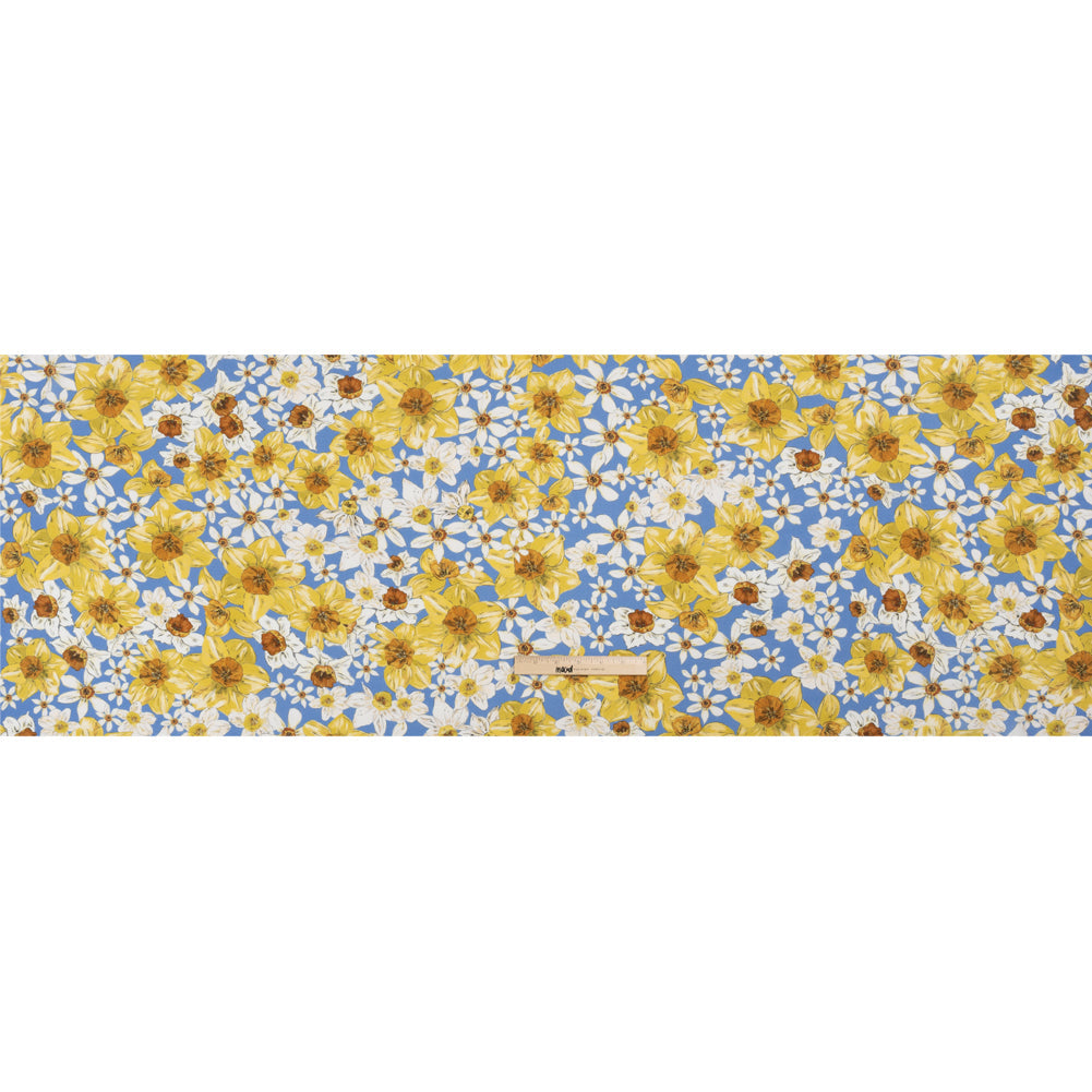 Viscose Crepe Print - Sky Blue, Yellow and White Floral - Mood Exclusive Crisp and Clear
