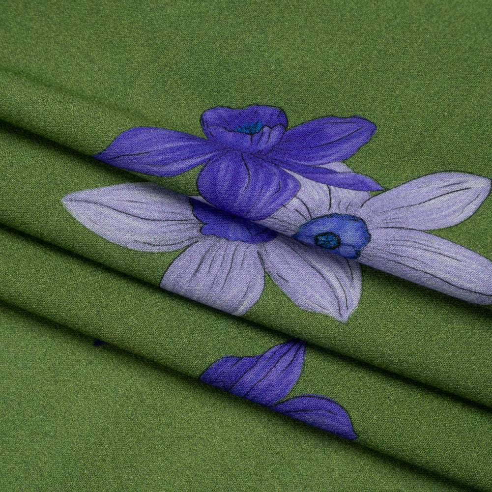 Viscose Crepe Print - Kelly Green and Indigo Floral - Mood Exclusive Baby Bunches