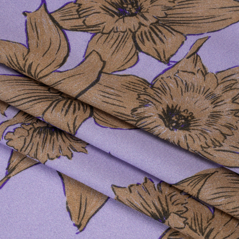 Viscose Crepe Print - Lilac and Brown Floral - Mood Exclusive Dear Darling